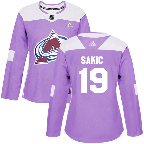 Adidas Avalanche #19 Joe Sakic Purple Authentic Fights Cancer Women's Stitched NHL Jersey - Click Image to Close